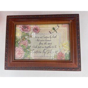 Sisters By Heart Framed Wooden Music Keepsake Box Floral Art